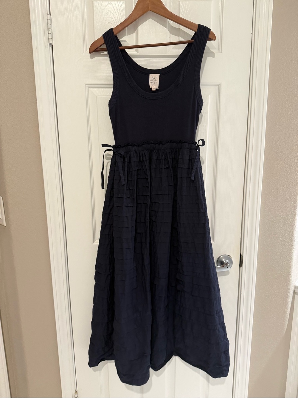 cinq a sept Navy Tank Ruffle-Tiered Waist-Tie Dress